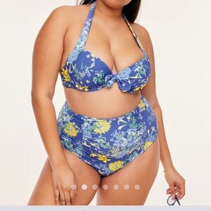 Adore Me Plus Size Two Piece Floral Blue Swim Set Top Sz 46DD Bottom Sz 2X